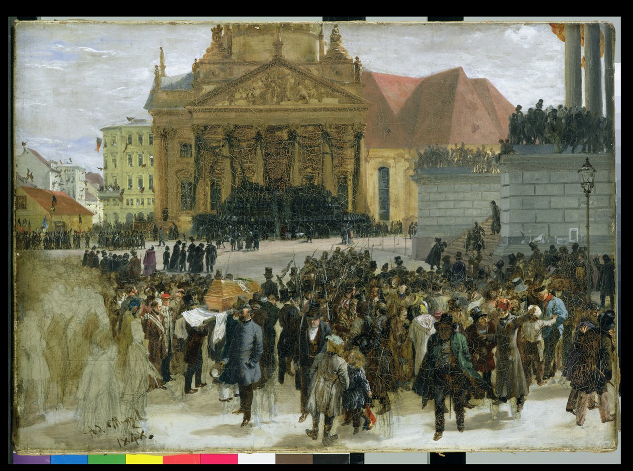Ofre for marsrevolusjonen i Berlin ligger i staten, 1848 av Adolph Menzel