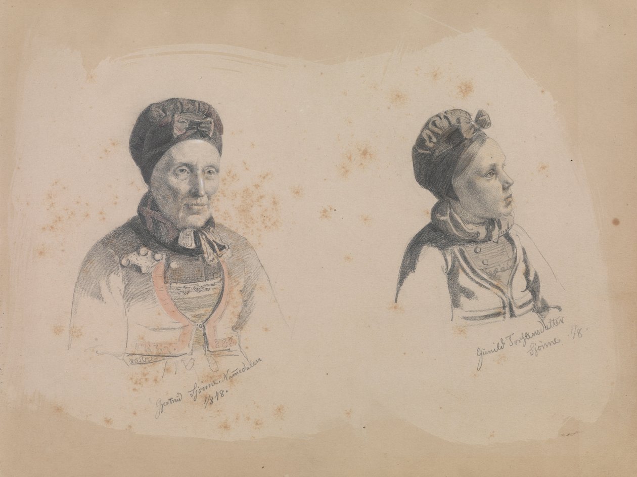 Gjertrud Skjønne and Gunhild Torstensdatter Skjønne av Adolph Tidemand