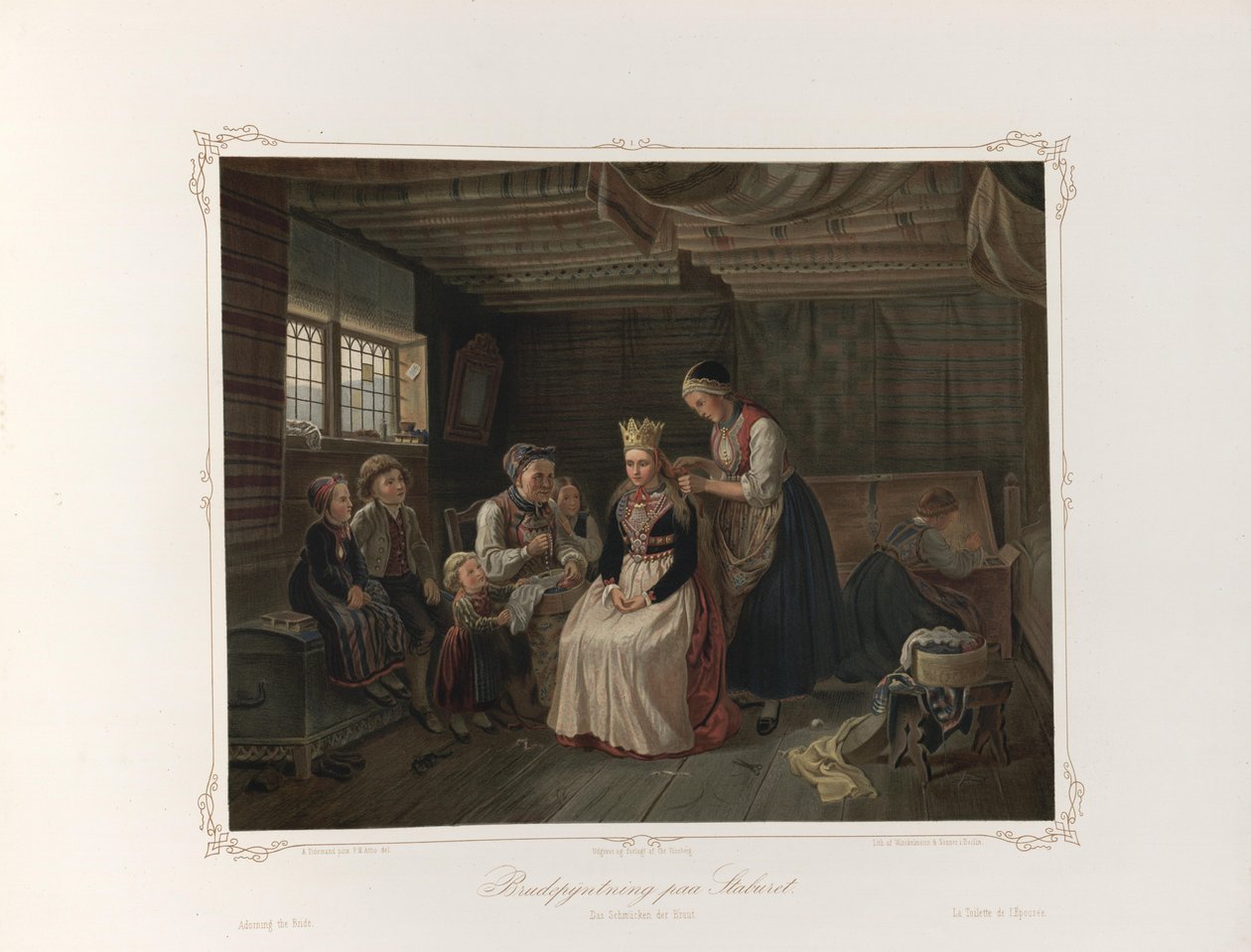 Illustrasjon hentet fra boken Norske Folkelivsbilleder av Tidemand, Adolph og utgitt av Chr. Tønsberg (Christiania, 1858) av Adolph Tidemand