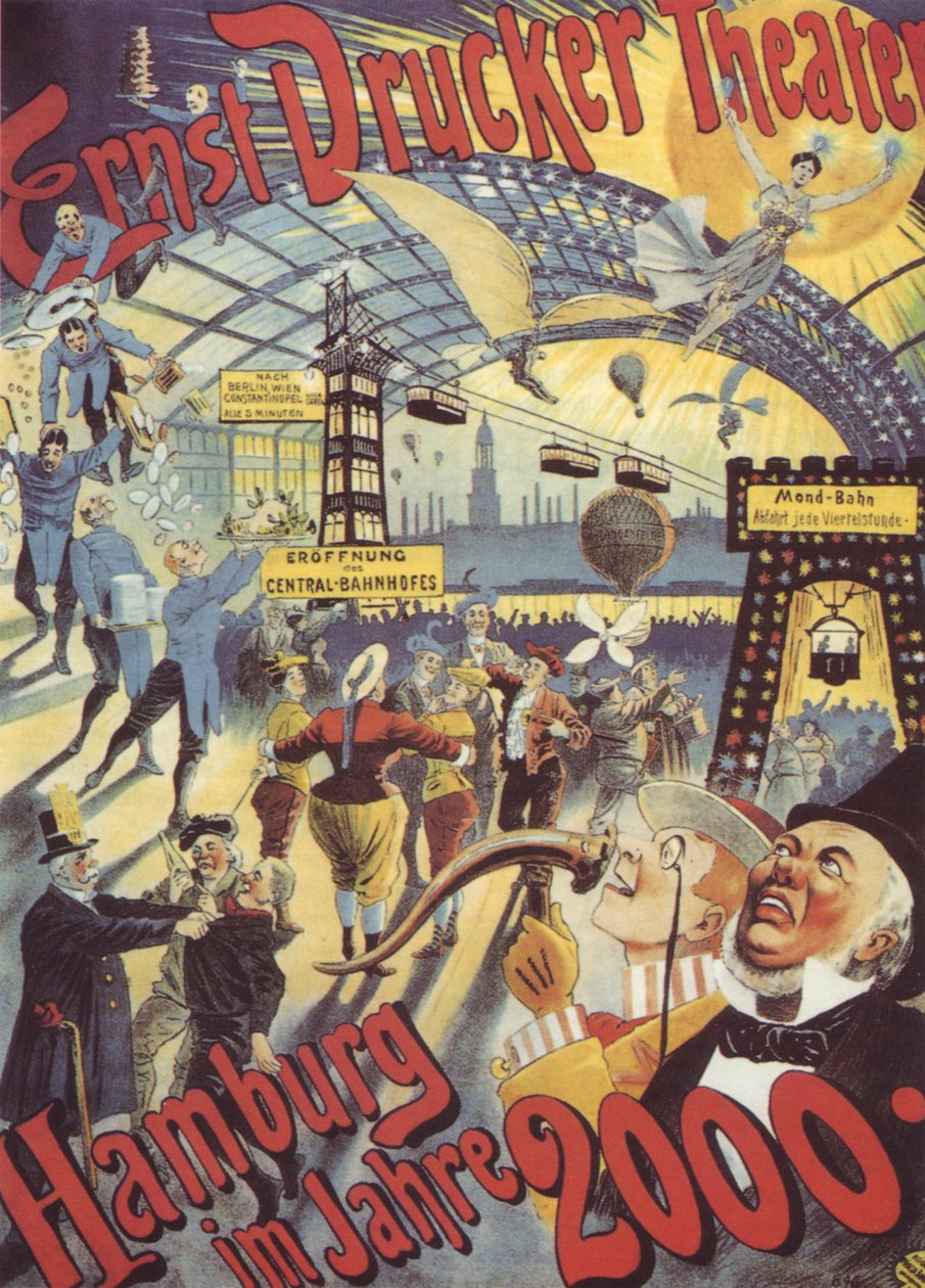 Hamburg i år 2000. Plakat for Ernst Drucker Theatre, 1896 av Adolph Friedländer