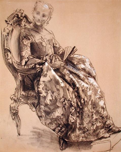 En studie av prinsesse Amalie av Preussen (kritt på papir) av Adolph Menzel