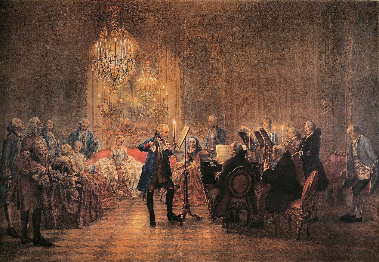 Konsert for fløyte med Fredrik den store i Sanssouci av Adolph Menzel