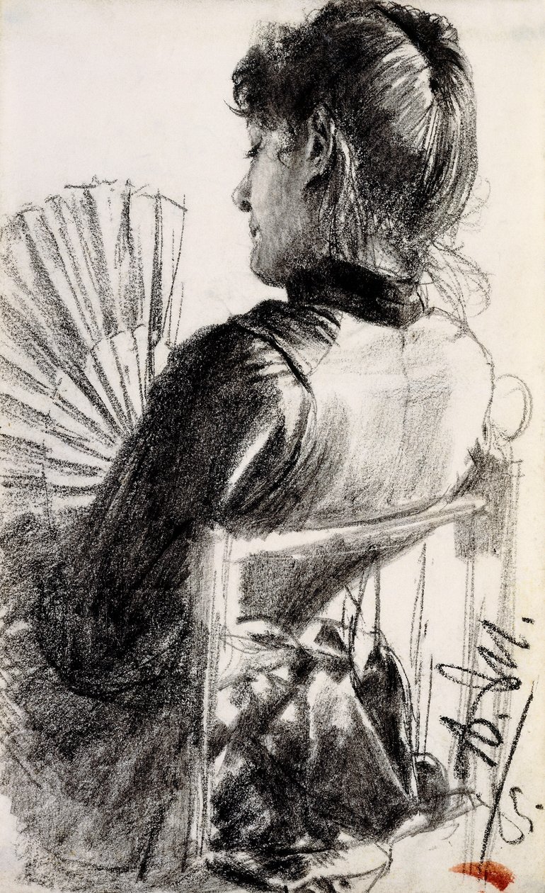 Dame med en vifte, 1885 av Adolph Menzel