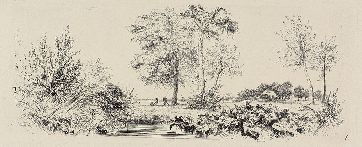 Tallerken en, fra Radierversuche av Adolph Menzel