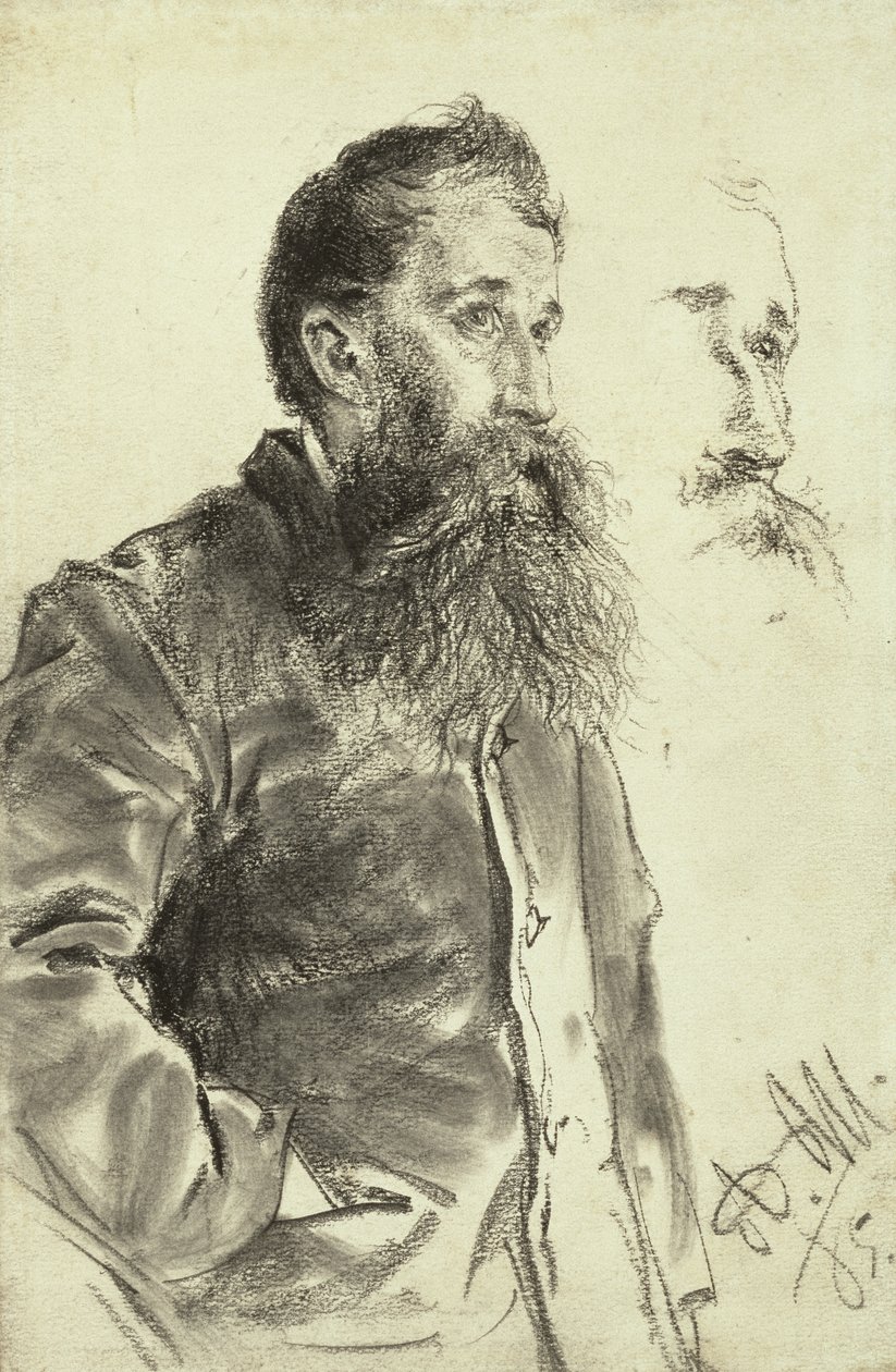 Studie av en mann med skjegg, hånden i lommen, 1885 av Adolph Menzel