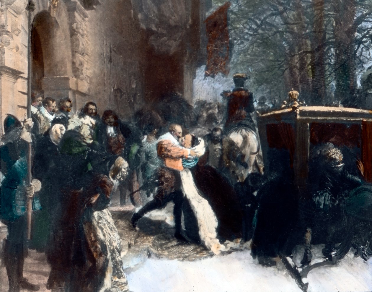 Den svenske kongen Gustav Adolf ønsker sin kone, Maria Eleonora av Brandenburg velkommen (maleri) av Adolph Friedrich Erdmann von Menzel