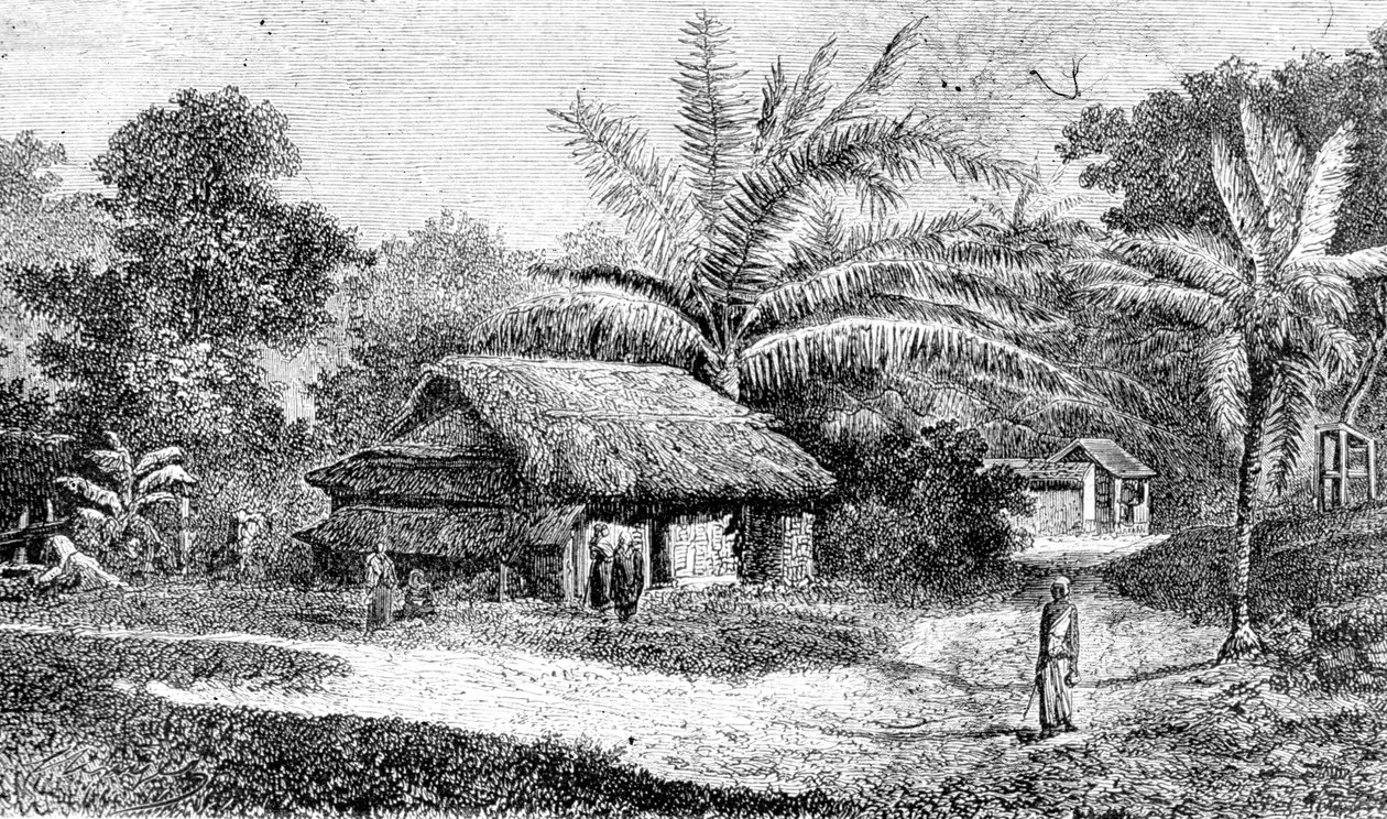 Landsby i Colombo-dalen, Sri Lanka (gravering) av Adolph Hermann & Robert (after) Schlagintweit