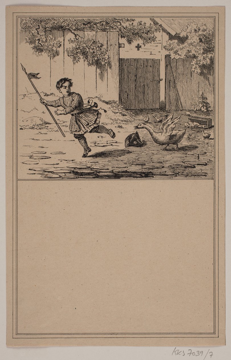 Den modige helten. Nei. 6 i Chr. Winther og M. Rørbye, "25 bilder for små barn" av Johan Adolph Kittendorff