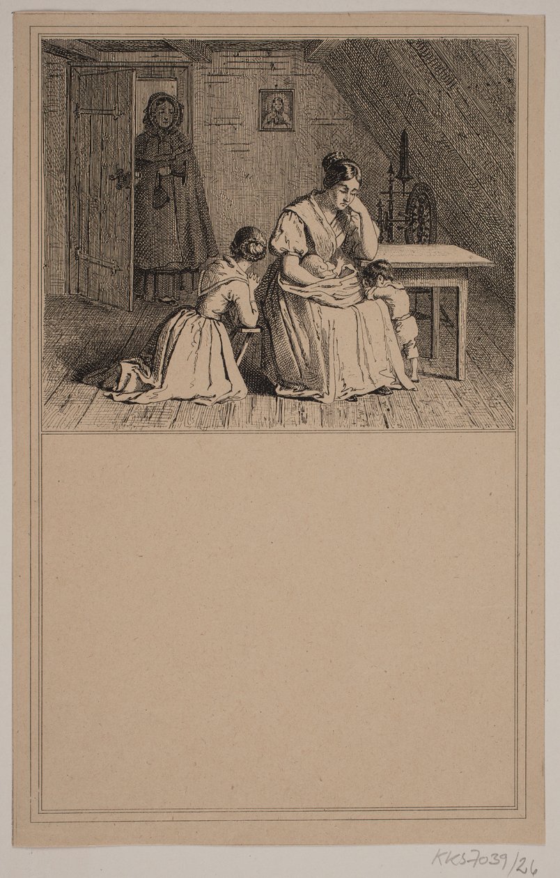 En fattig familie. Nei. 25 i Chr. Winther og M. Rørbye, "25 bilder for små barn" av Johan Adolph Kittendorff