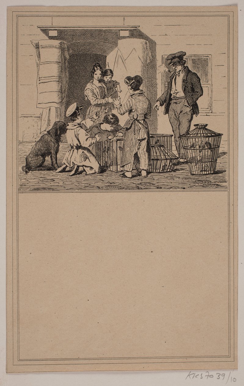 Fugler i fangenskap. Nei. 9 i Chr. Winther og M. Rørbye, "25 bilder for små barn" av Johan Adolph Kittendorff