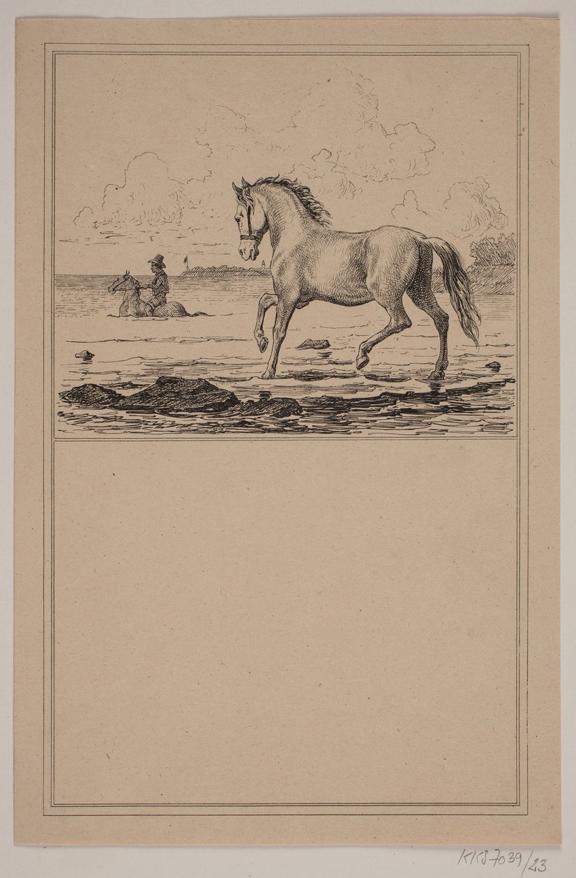 Hesten i vannet. Nei. 22 i Chr. Winther og M. Rørbye, "25 bilder for små barn" av Johan Adolph Kittendorff