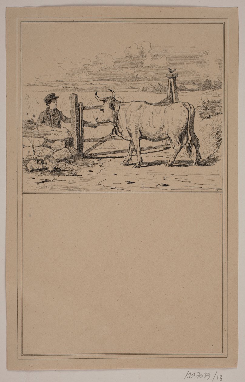 Kua og gutten. Nei. 12 i Chr. Winther og M. Rørbye, "25 bilder for små barn" av Johan Adolph Kittendorff