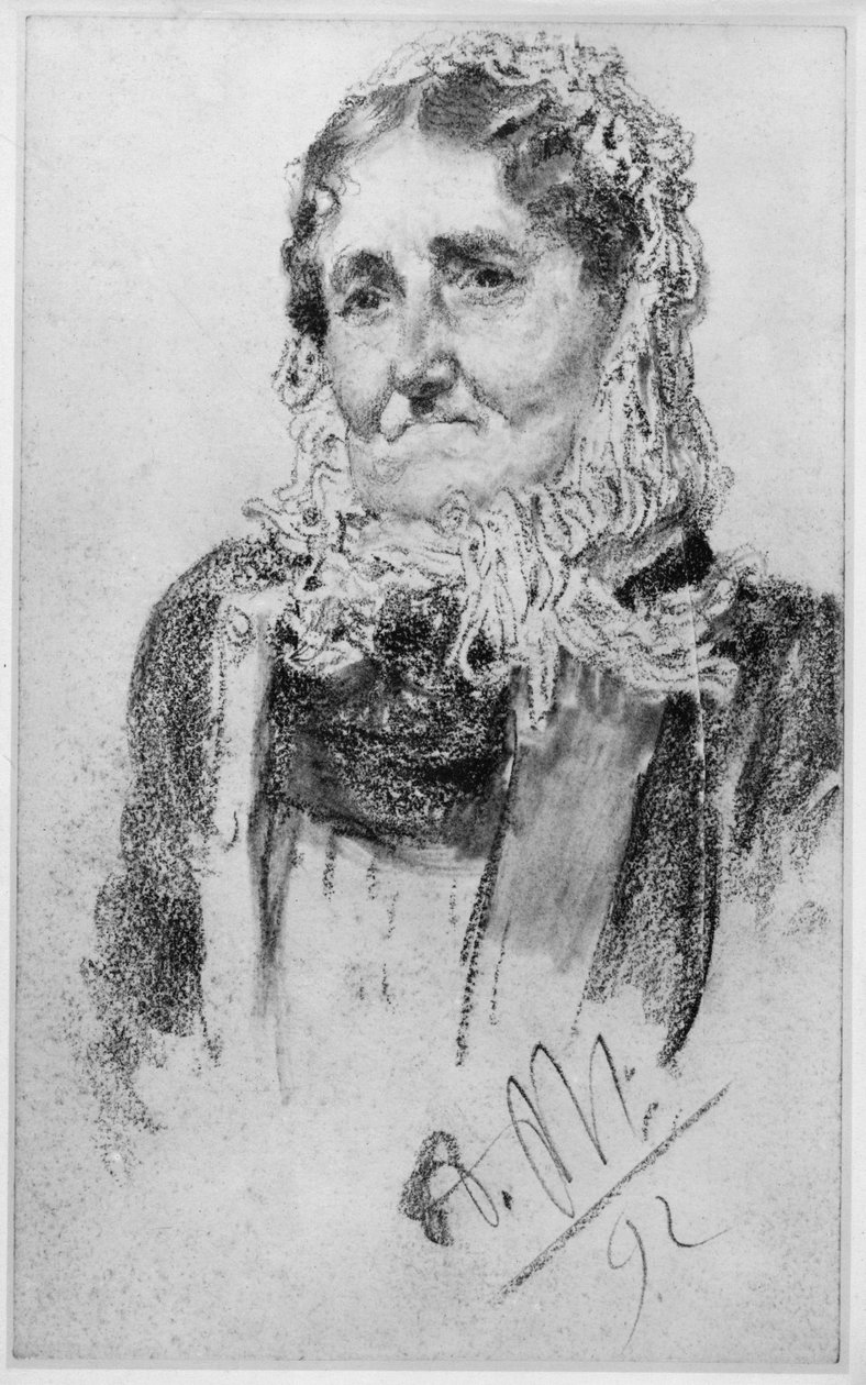 Eldre kvinne med ullhue (hodeplagg) av Adolph Menzel