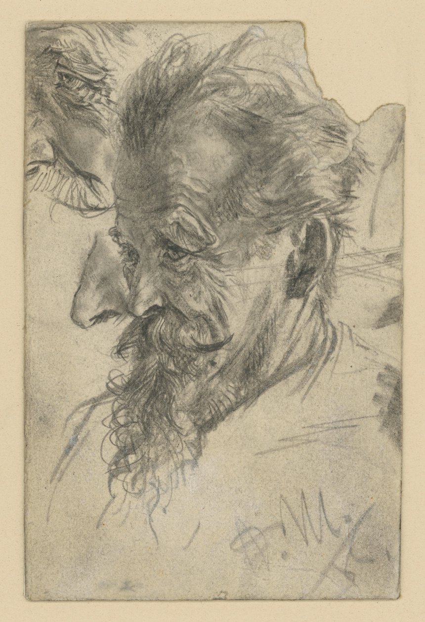 Eldre mannlig hode med knebelbart samt detaljer av Adolph Menzel