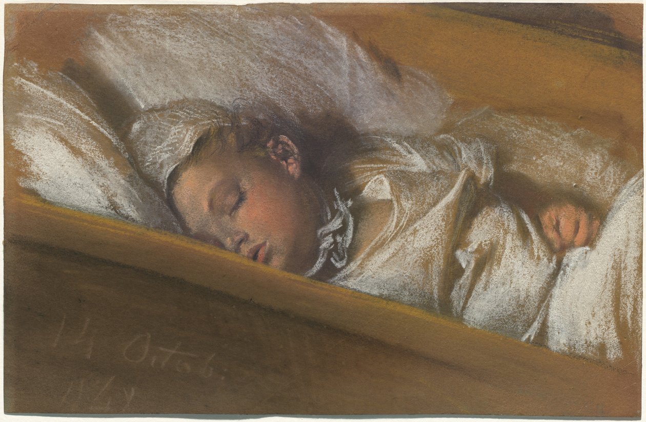 Et spedbarn som sover i sengen sin av Adolph Menzel