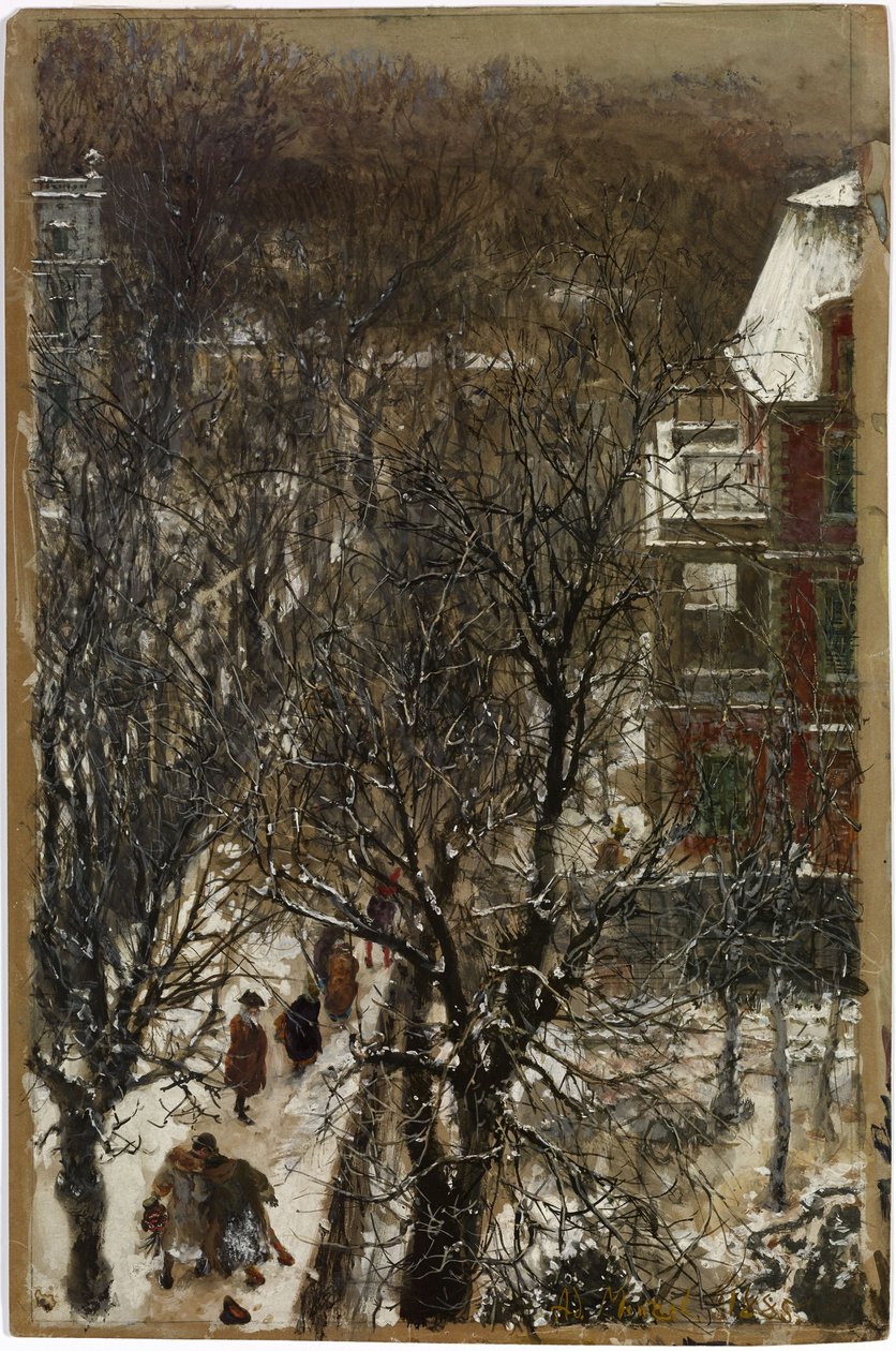 Askeonsdag - Gate etter karnevalet / Askeonsdag morgen i Hildebrands private gate i Berlin av Adolph Menzel