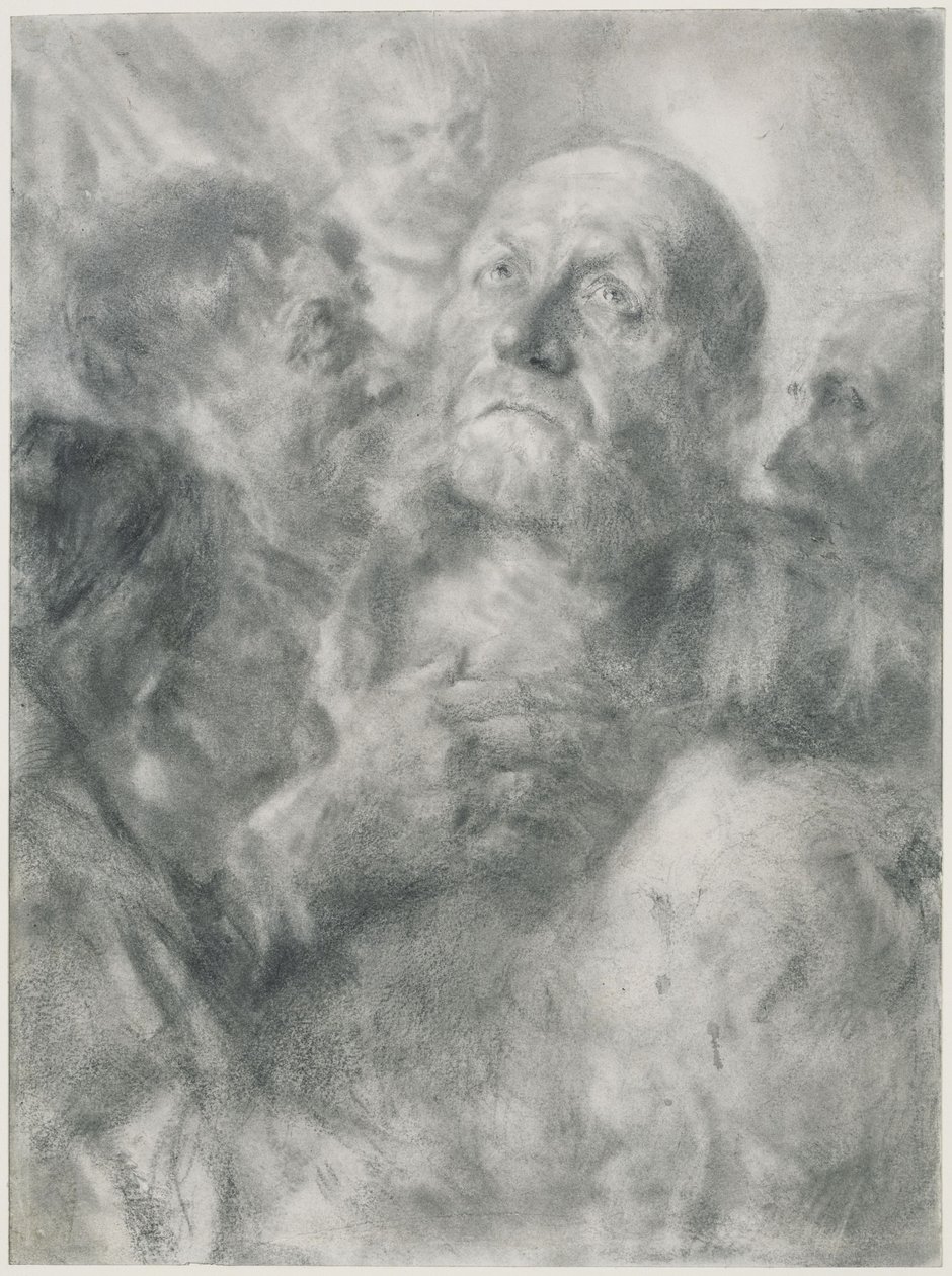 Gammel mann som ser opp, og fire ansikter av Adolph Menzel
