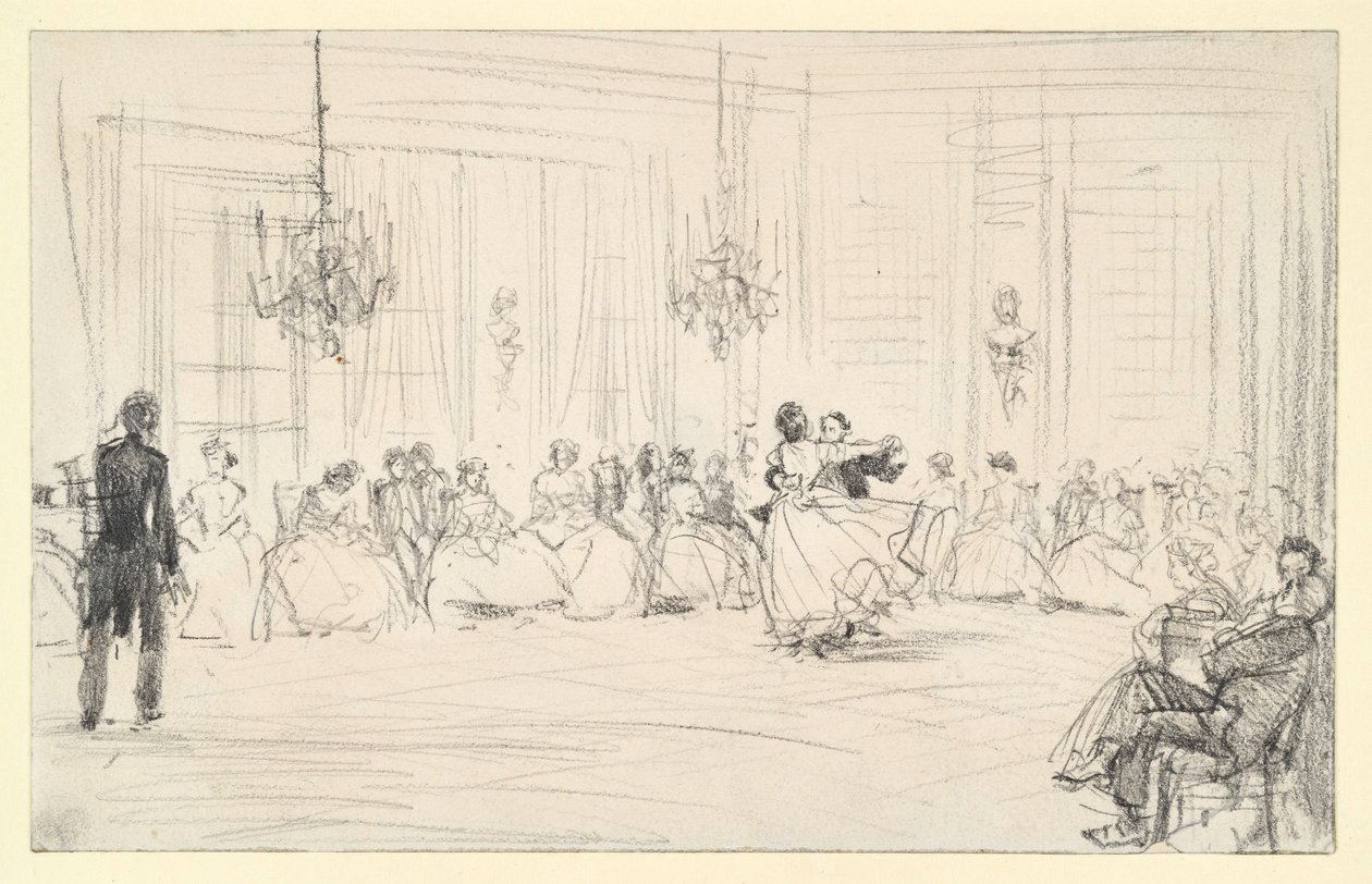 Balselskap og et dansende par av Adolph Menzel