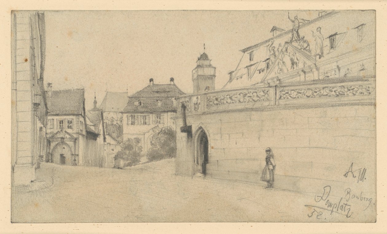 Bamberg. Domkirkeplassen mellom Domplatz 1 og Domkranz mot sør av Adolph Menzel