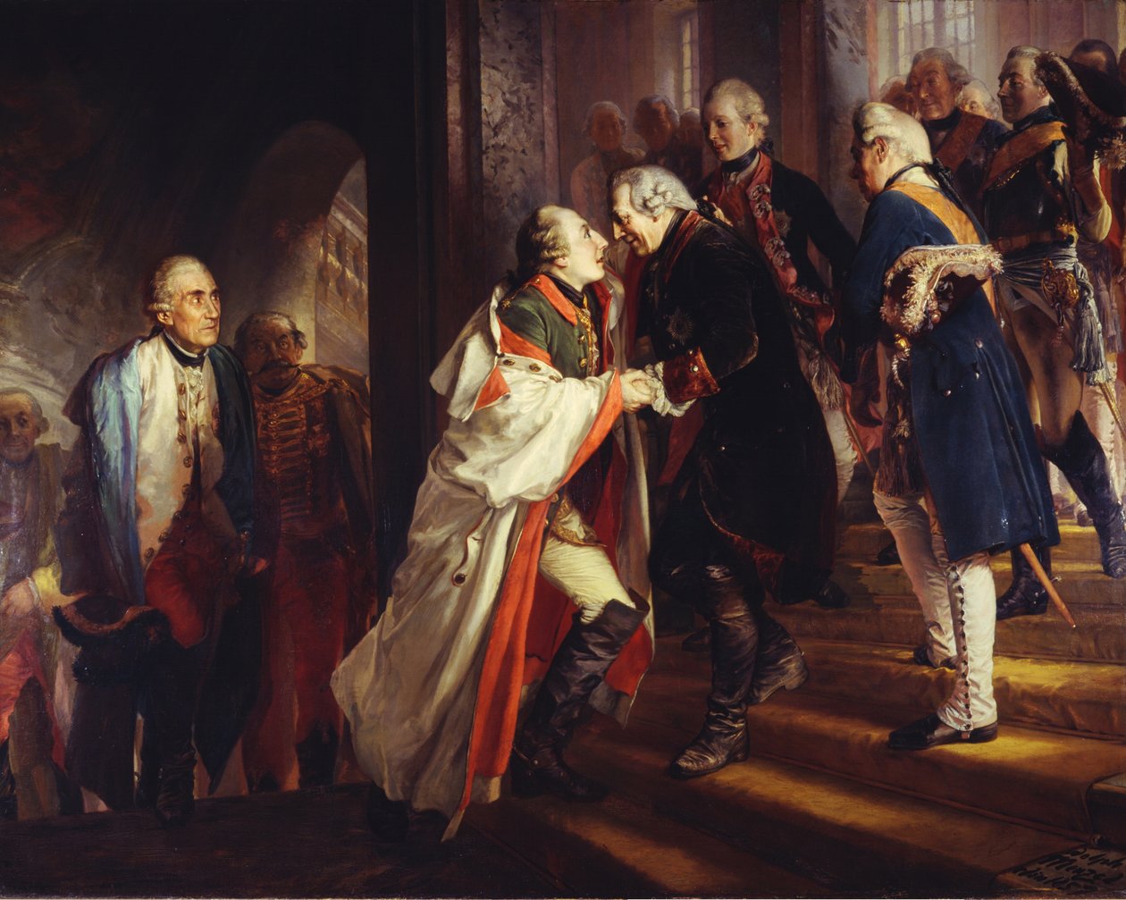 Møte mellom Fredrik II og keiser Josef II i Nysa i 1769 av Adolph Menzel