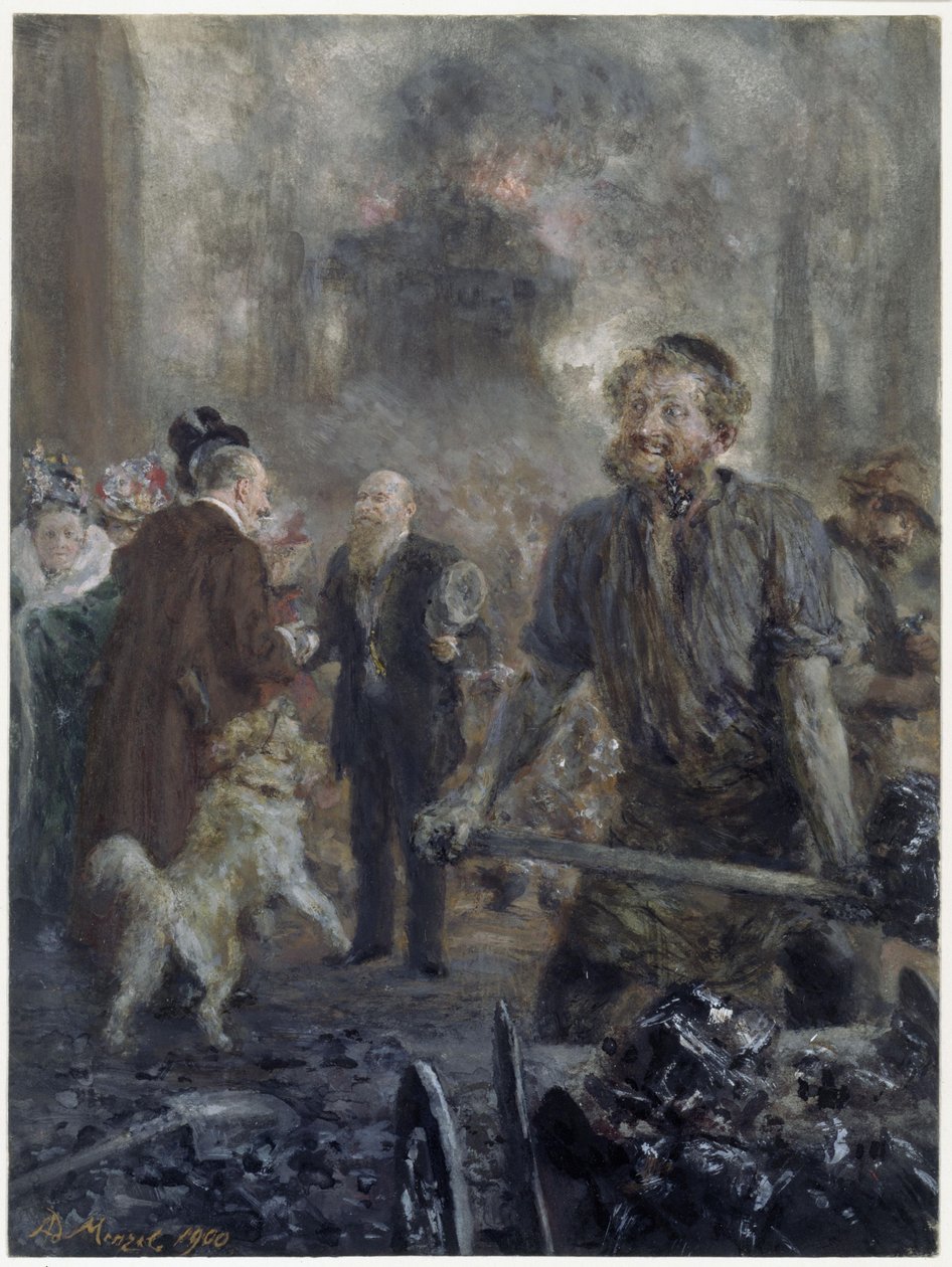 Besøk på jernvalseverket (til minne om Eduard Arnholds 25-årige partnerskap i kullselskapet Caesar Wollheim den 1. januar 1900) av Adolph Menzel