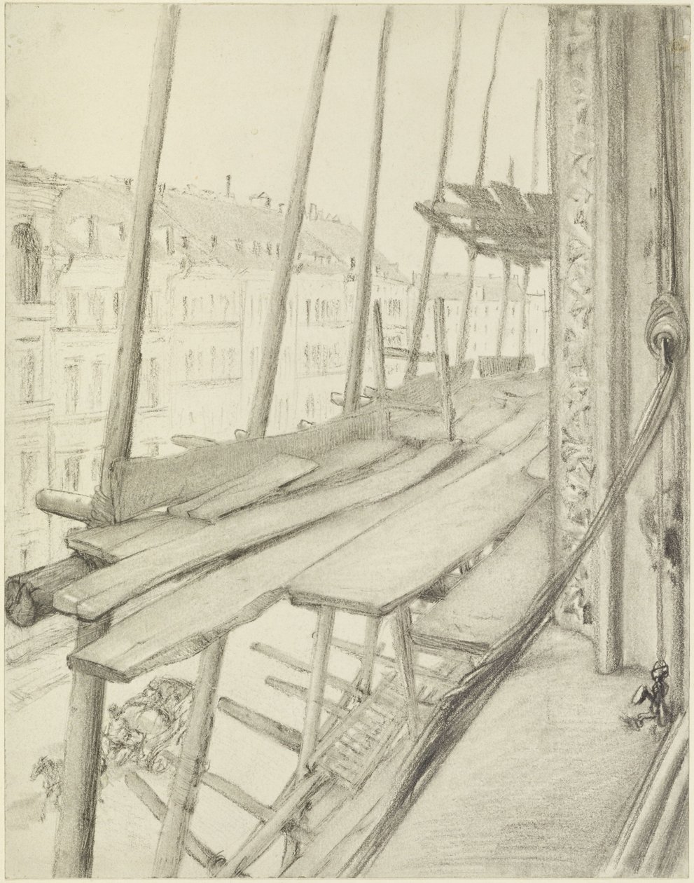 Utsikt fra vinduet mot et stillas og gaten av Adolph Menzel