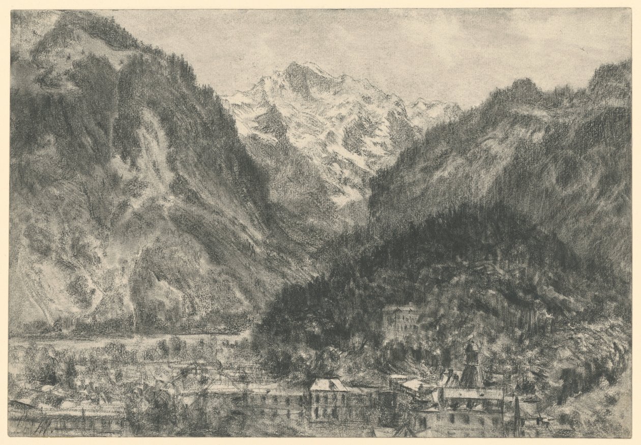 Utsikt over Interlaken mot Jungfrau-massivet av Adolph Menzel