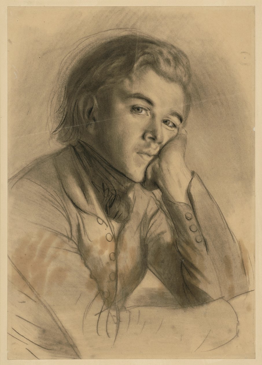 Brystbilde av en gutt mot høyre, med hodet støttet på venstre hånd, trolig Carl Johann Arnold, jf. SZ Menzel nr. 1723 av Adolph Menzel