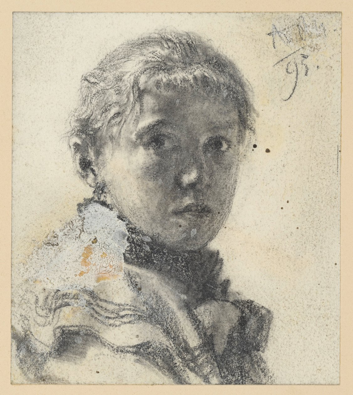 Brystbilde av en jente mot høyre, med hodet vendt mot betrakteren av Adolph Menzel