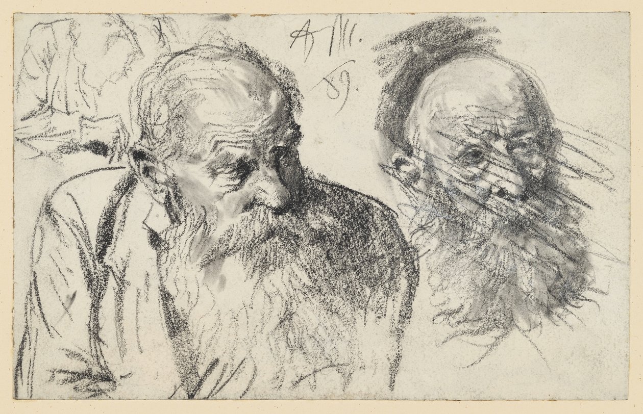 Brystbilde av en gammel skjegget mann og hode av en gammel skjegget mann (forkastet) av Adolph Menzel