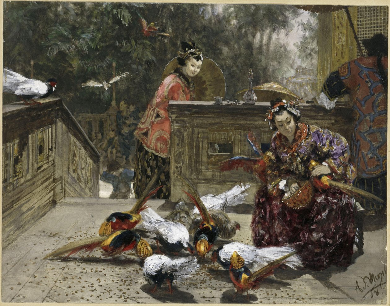 Kinesiske kvinner med fasaner. Fra «Barnealbumet» av Adolph Menzel