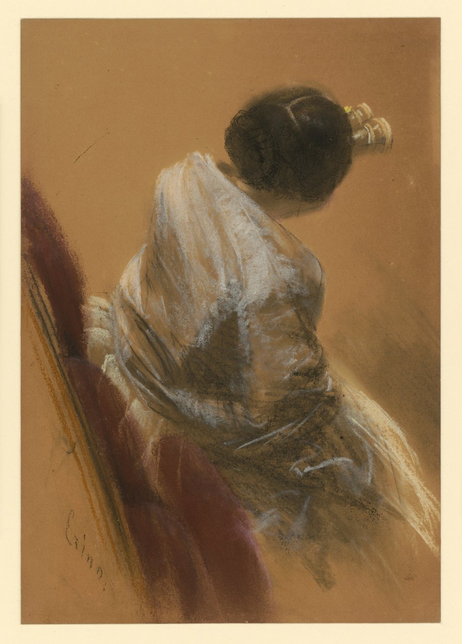Dame i en lenestol med operakikkert av Adolph Menzel
