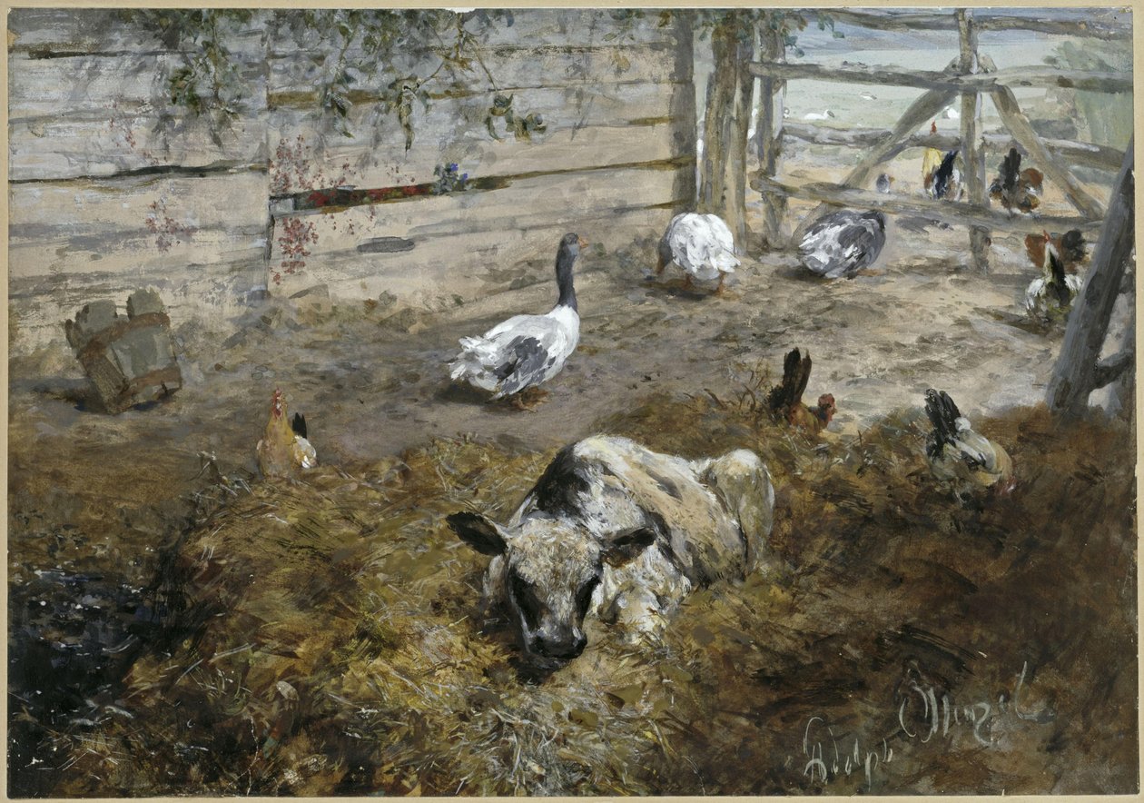 Kalven med høner og gjess. Fra «Barnealbumet» av Adolph Menzel