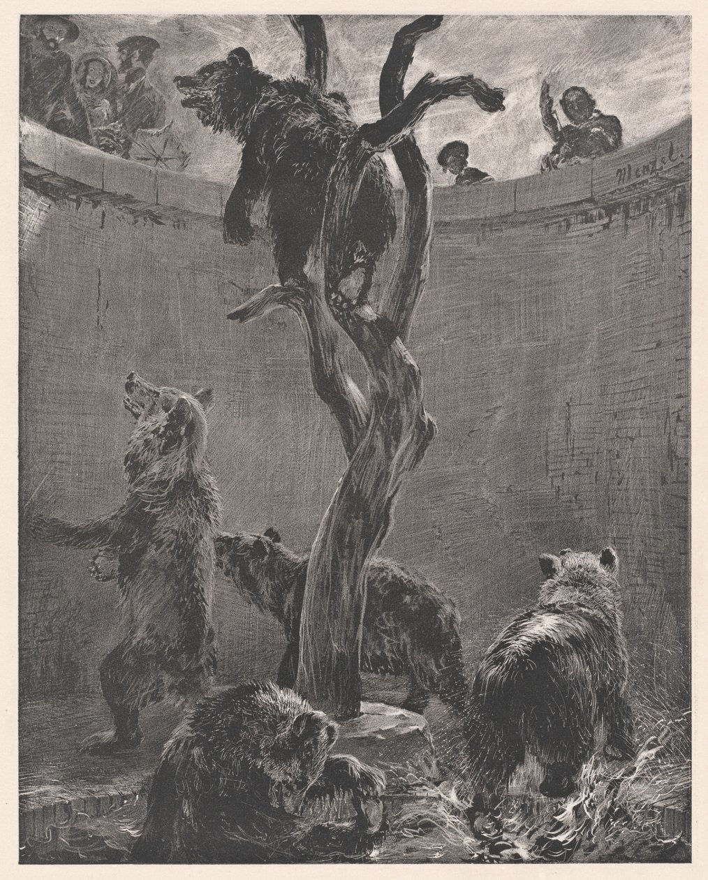 Bjørnegraven i zoologisk hage (The Bear Pit in the Zoological Gardens) av Adolph Menzel