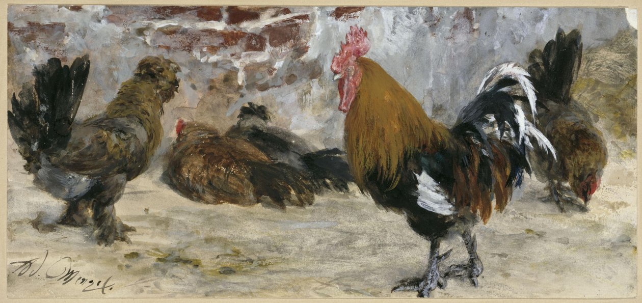 Hanegal og høner. Fra «Barnealbumet» av Adolph Menzel