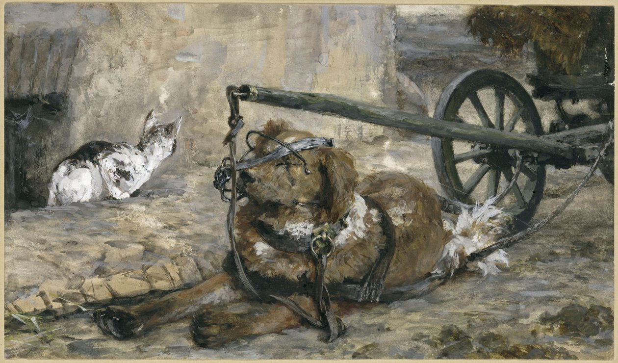 Stående hund og katten. Fra «Barnealbumet» av Adolph Menzel