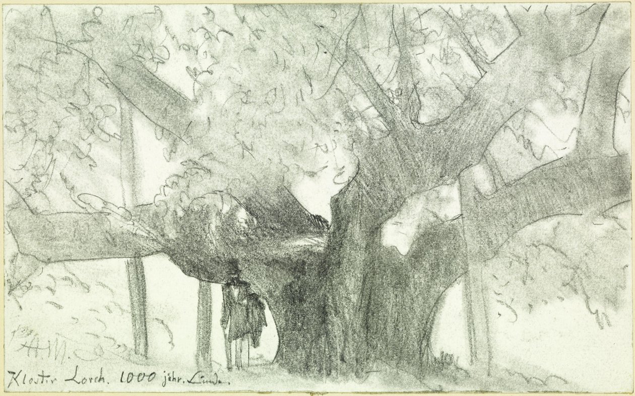 Det 1000 år gamle lindetreet i Lorch-klosteret av Adolph Menzel