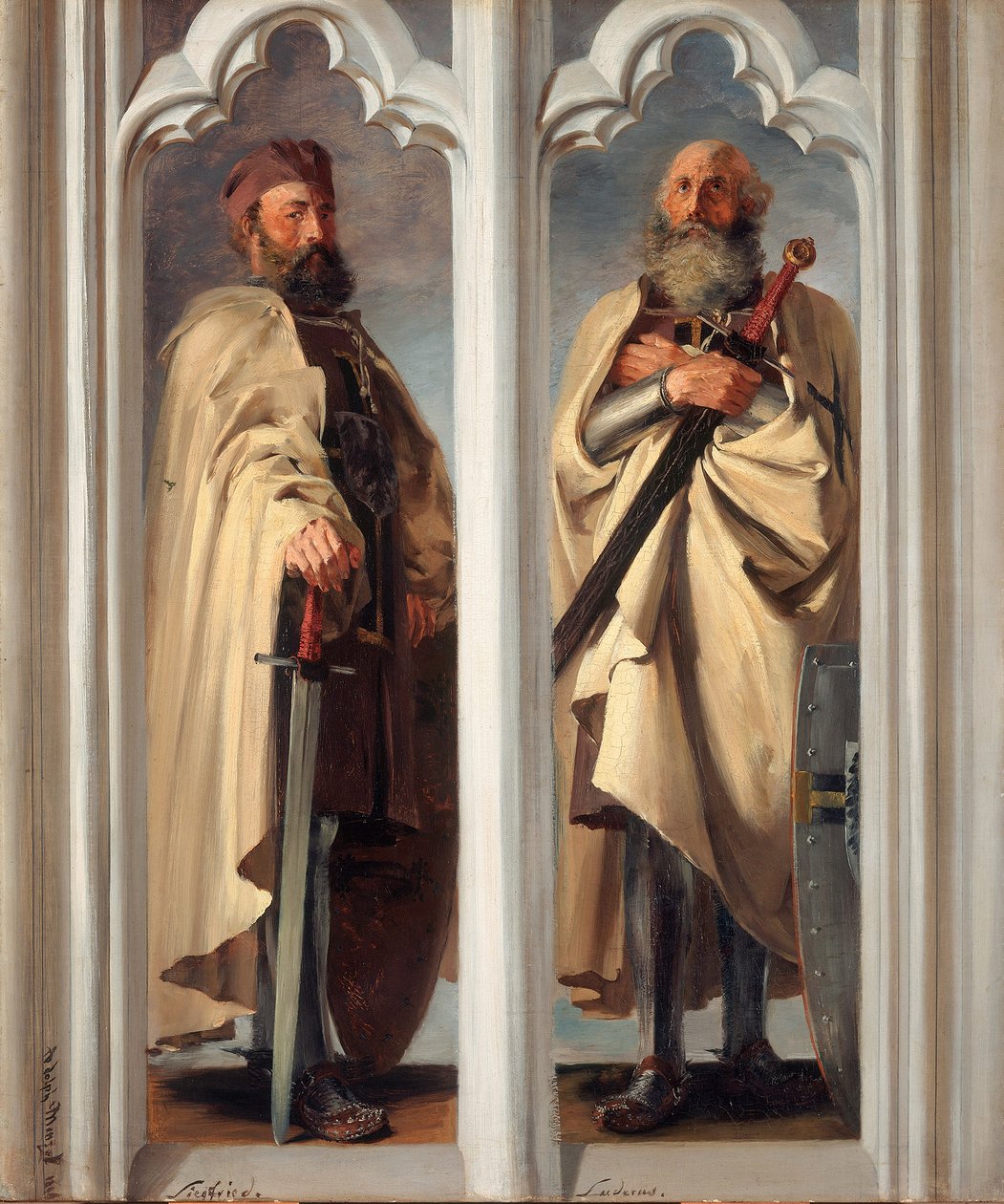 Høymestrene Siegfried von Feuchtwangen og Ludger von Braunschweig. Skisse til malerier i Marienburg av Adolph Menzel