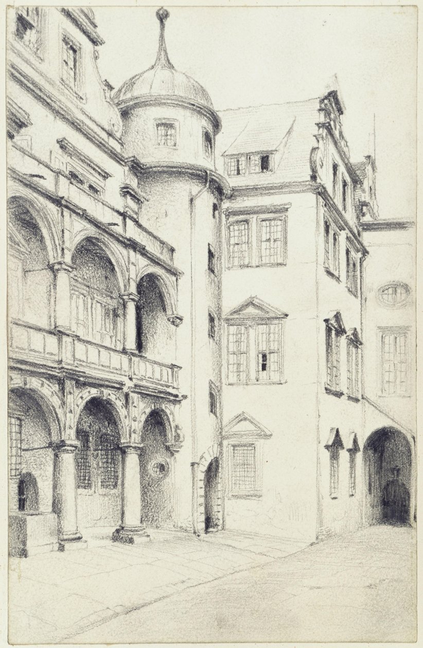 Det sørvestlige hjørnet av den lille slottgården i Dresden av Adolph Menzel