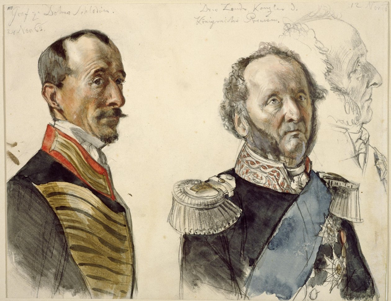 Dr. von Zander og grev zu Dohna-Schlodien. Studie til maleriet «Vilhelm 1.s kroning i Königsberg» av Adolph Menzel
