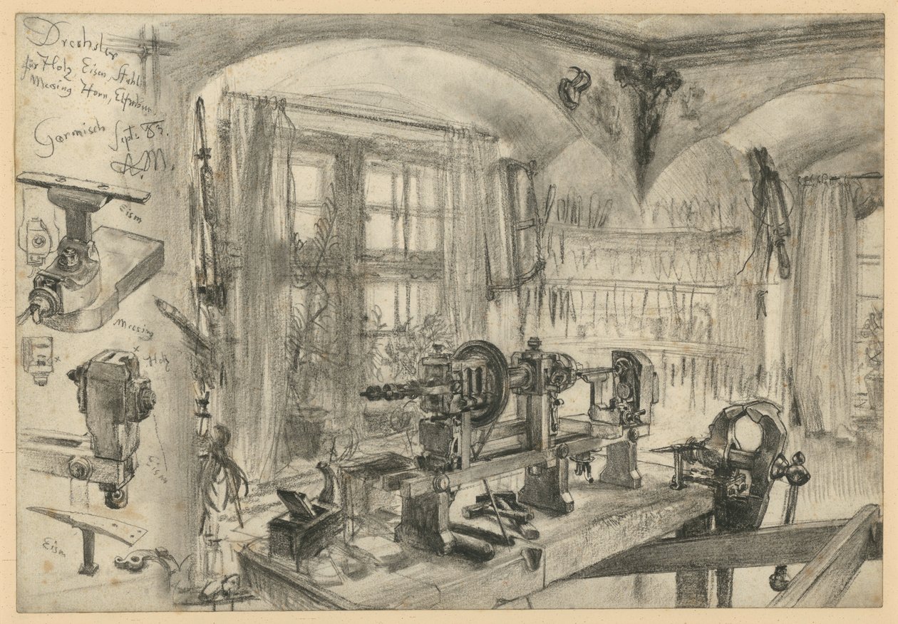 Dreierverksted i Garmisch, med detaljer av Adolph Menzel