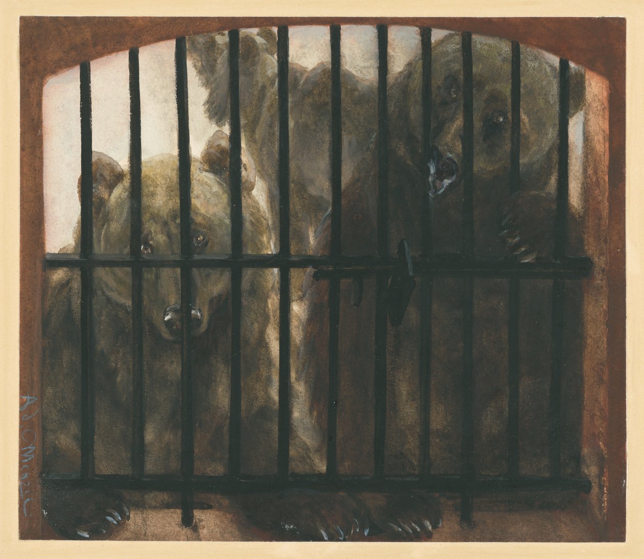 Tre bjørner i et bur. Fra «Barnealbumet» av Adolph Menzel