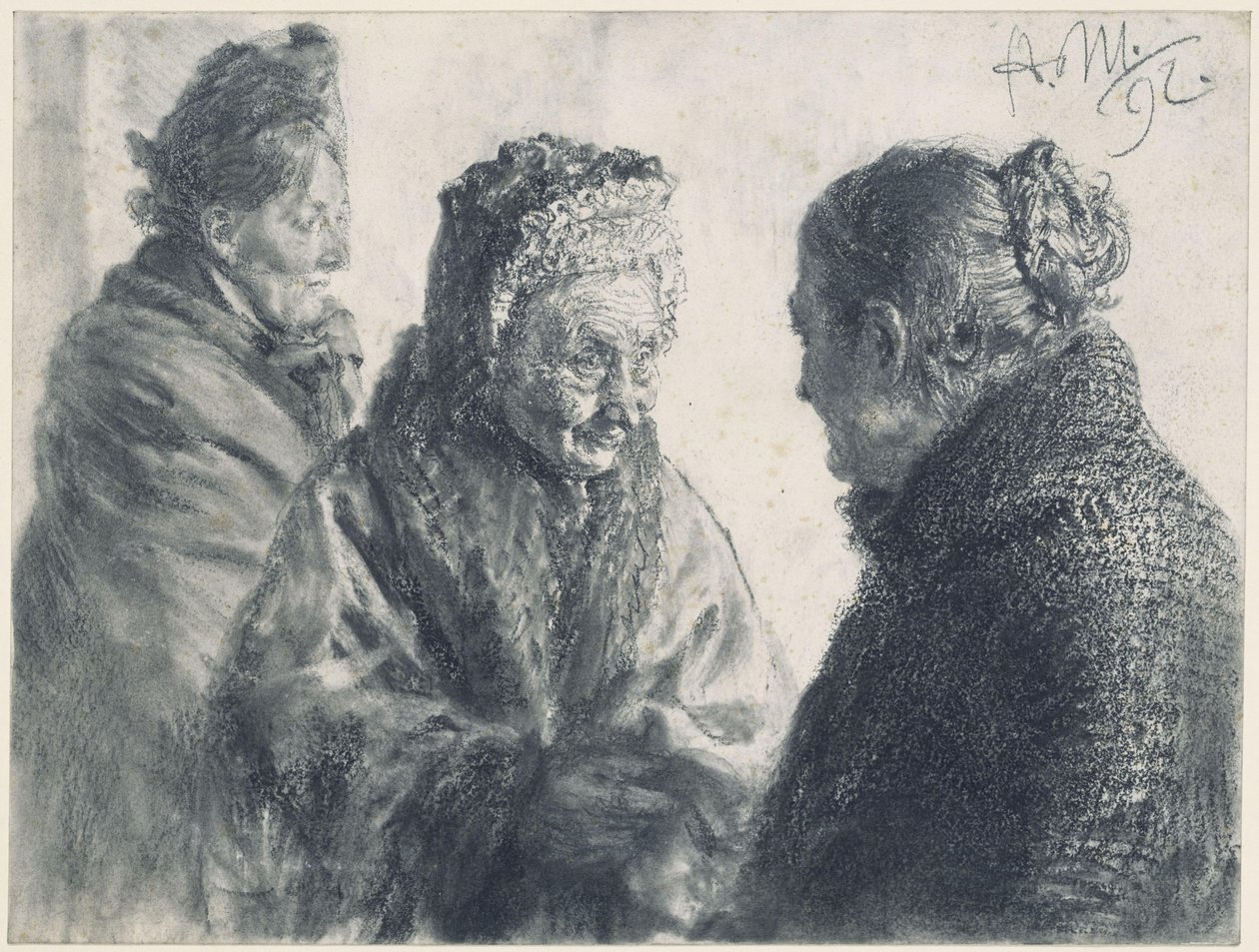 Tre kvinner innhyllet i tøystykker av Adolph Menzel
