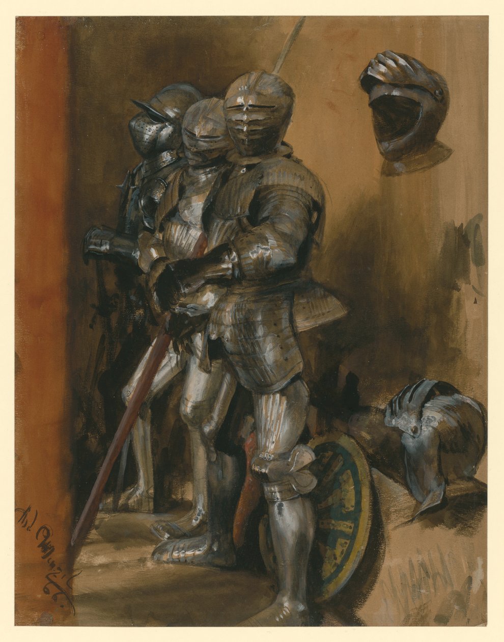Tre rustninger og to hjelmer av Adolph Menzel