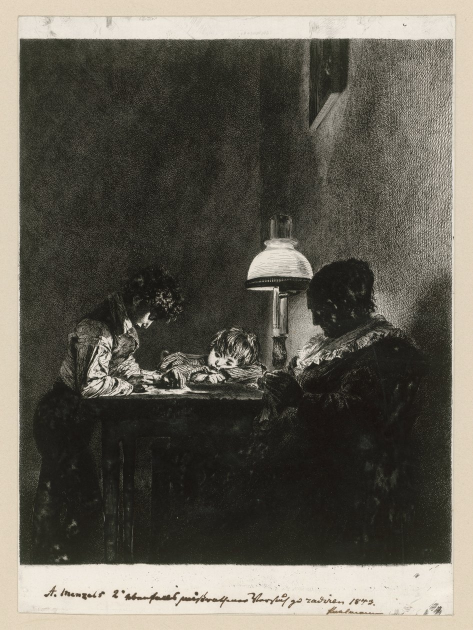 Familie ved lampen av Adolph Menzel