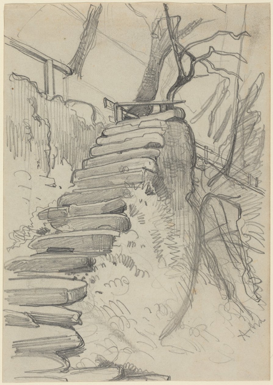 En trapp med steintrinn i en hage av Adolph Menzel