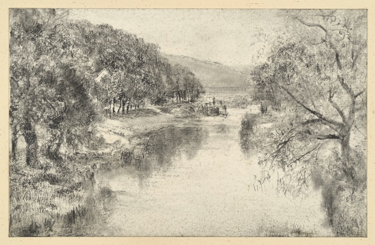 Elvelandskap med allé av Adolph Menzel
