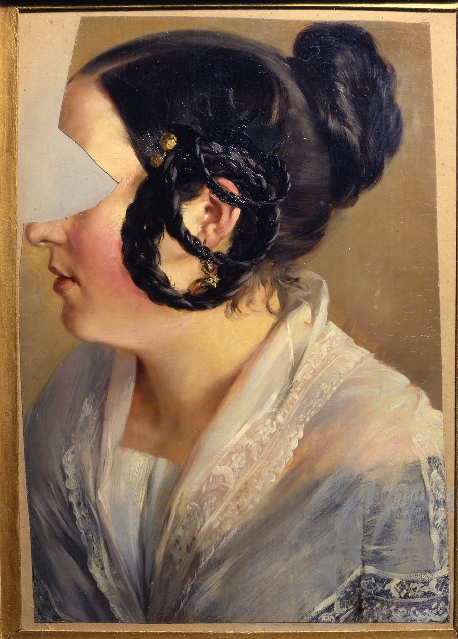 Portrett av en kvinne. Fragment (Caroline eller Friederike Arnold) av Adolph Menzel
