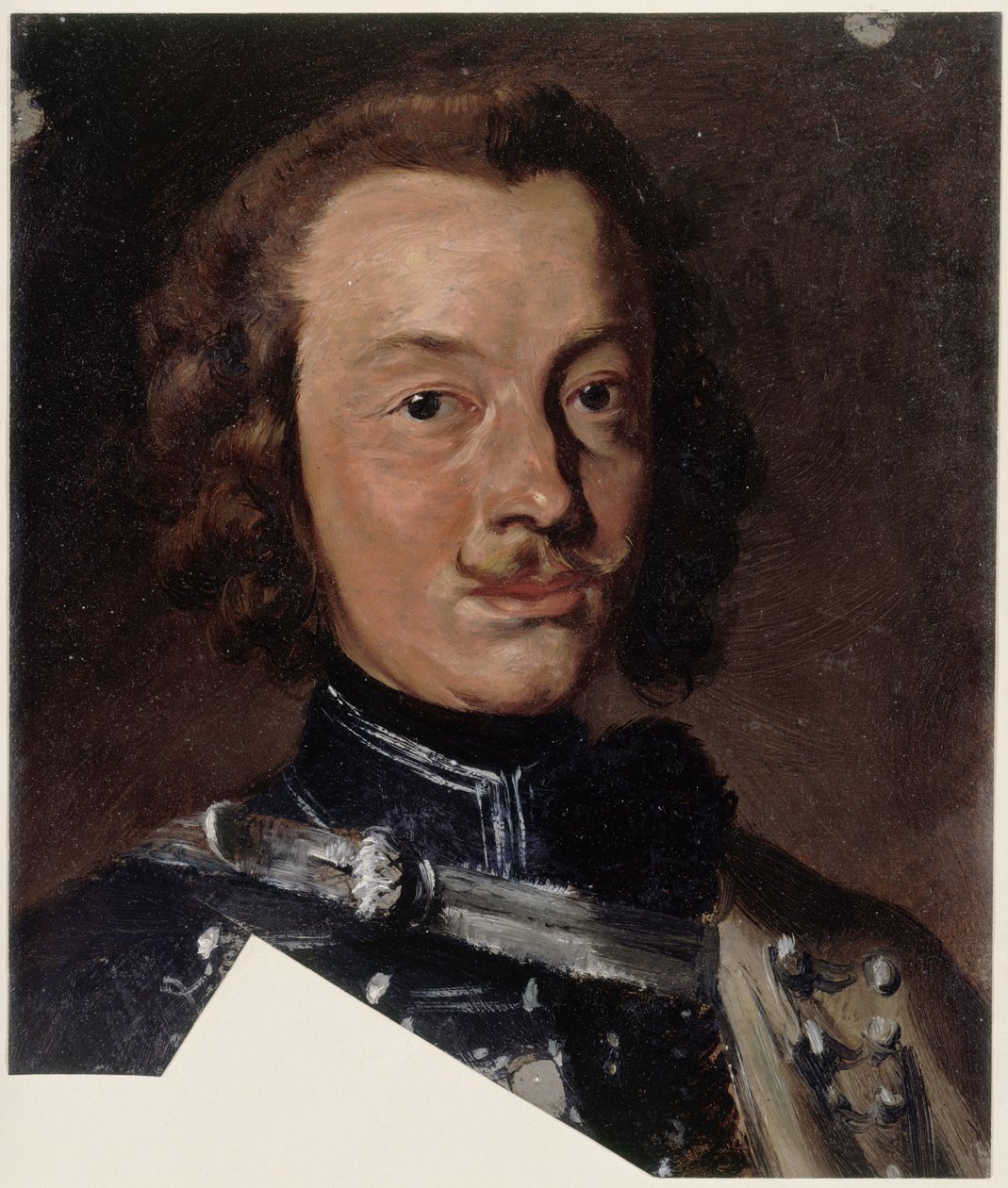 Friedrich Wilhelm friherre von Seydlitz-Kurzbach, prøyssisk kavalerigeneral, eskadronsjef for husarregiment nr. 4, (nederst i bildet et utsnitt av dolmanens snøredetalj); hodet mot høyre, blikket rett frem av Adolph Menzel
