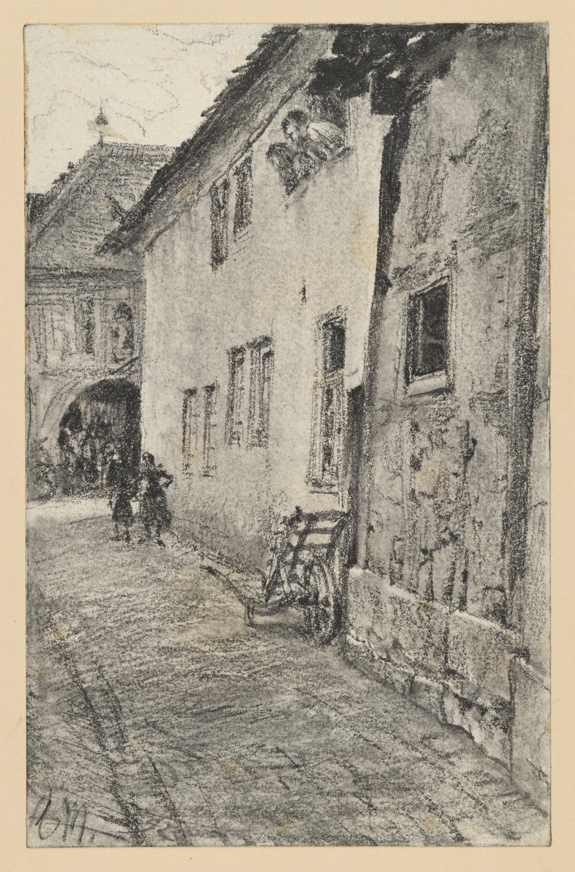 Smug med utsikt mot en rundbuet gjennomgang i et hus av Adolph Menzel